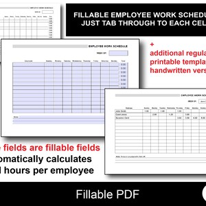 Employee work schedule template / fillable work schedule / employee schedule template / staff schedule template / employee schedule