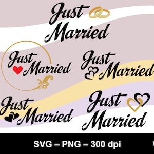 Just married svg, just married png, just married banner svg, just married shirt design, just married with hearts, wedding svg, wedding png