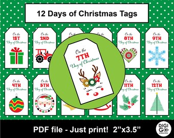 12 days of Christmas tags / 12 days of Christmas printable / Printable 12 days of Christmas / 12 days download / printable 12 days