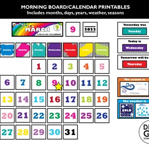 Morning board calendar printable / preschool calendar / classroom calendar / toddler kids homeschool calendar / perpetual calendar