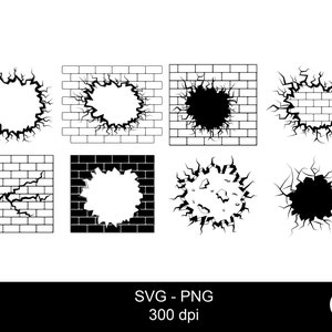 Cracked wall svg / broken brick wall / brick wall svg / cracked brick wall svg / cracked wall png / exploding hole svg