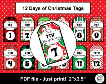 12 days of Christmas tags / 12 days of Christmas printable / Printable 12 days of Christmas / 12 days download / printable 12 days
