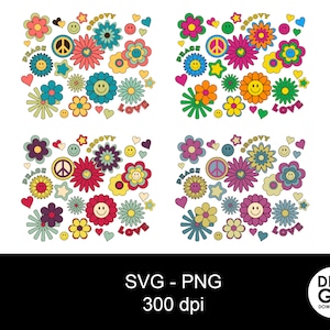 Hippy flower bundle svg / retro flowers / hippy peace flowers / hippy svg / groovy flowers