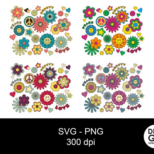 Hippy Flower Bundle Svg / Retro Flowers / Hippy Peace Flowers - Etsy