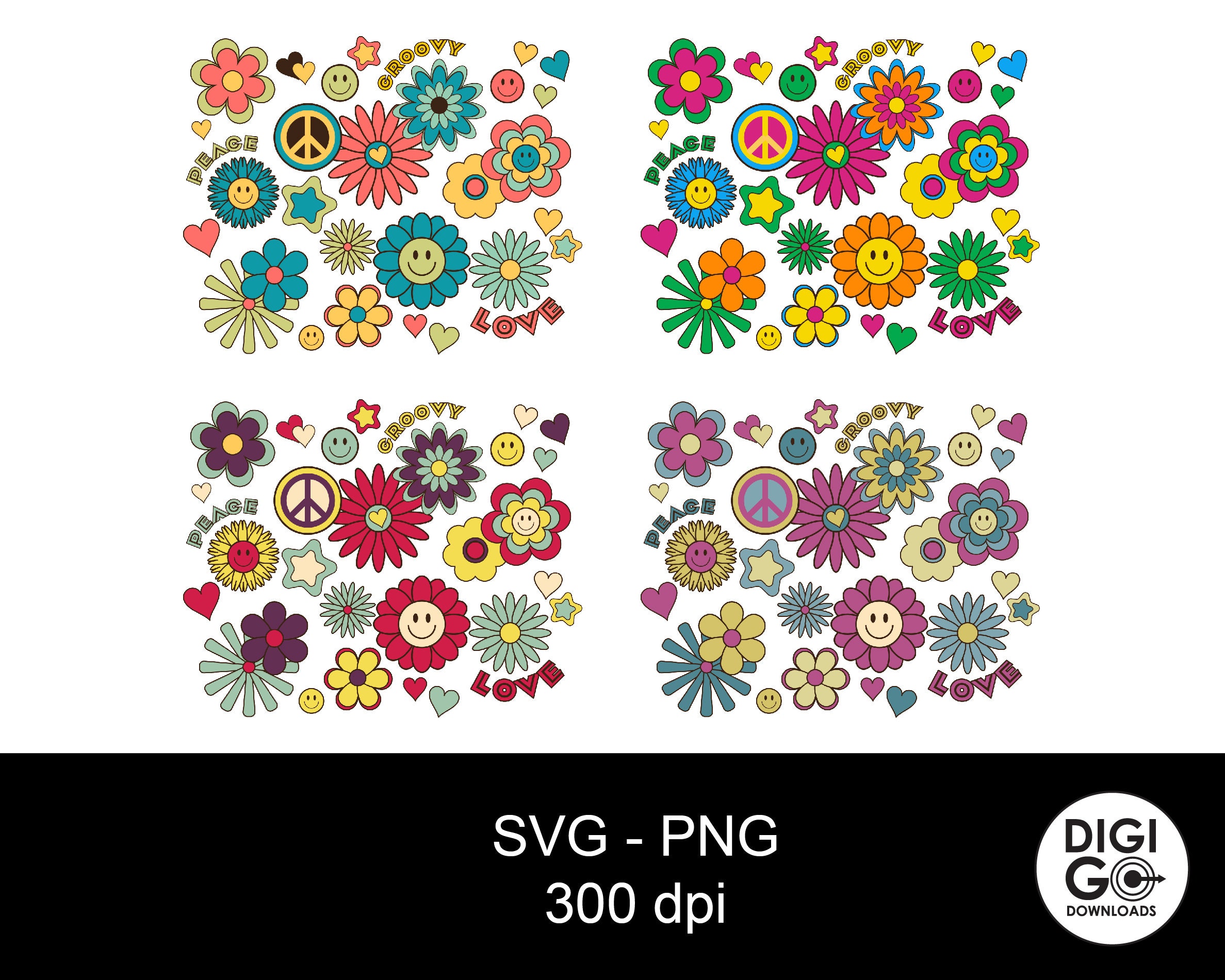Hippy Flower Bundle Svg / Retro Flowers / Hippy Peace Hippy Flower Bundle Svg / Retro Flowers / Hippy Peace