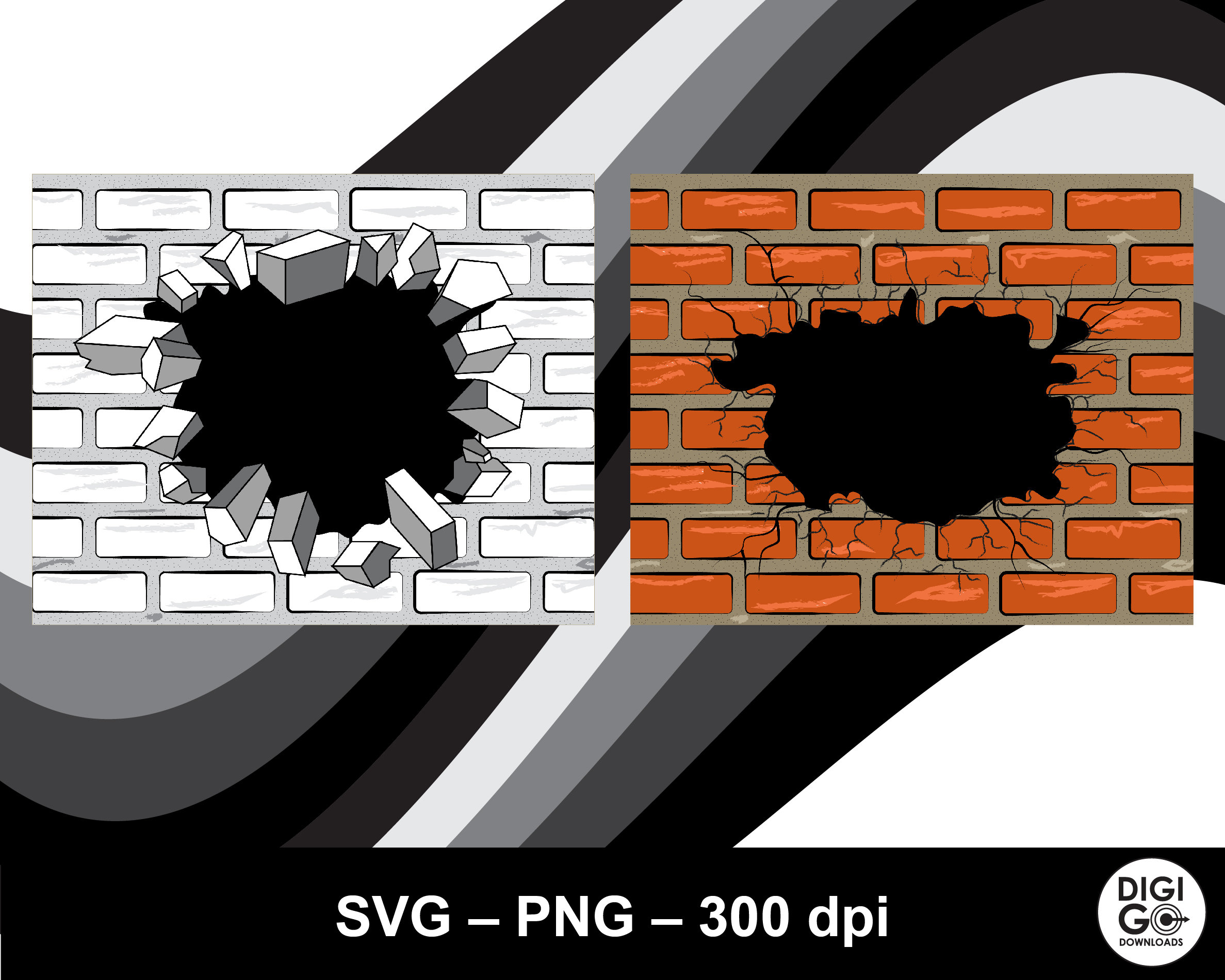 Cracked Wall Svg / Broken Brick Wall / Exploding Wall Svg / Brick Wall