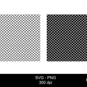 May include: Black and white seamless pattern with a fish scale design. The pattern is repeated on a white background and a black background.