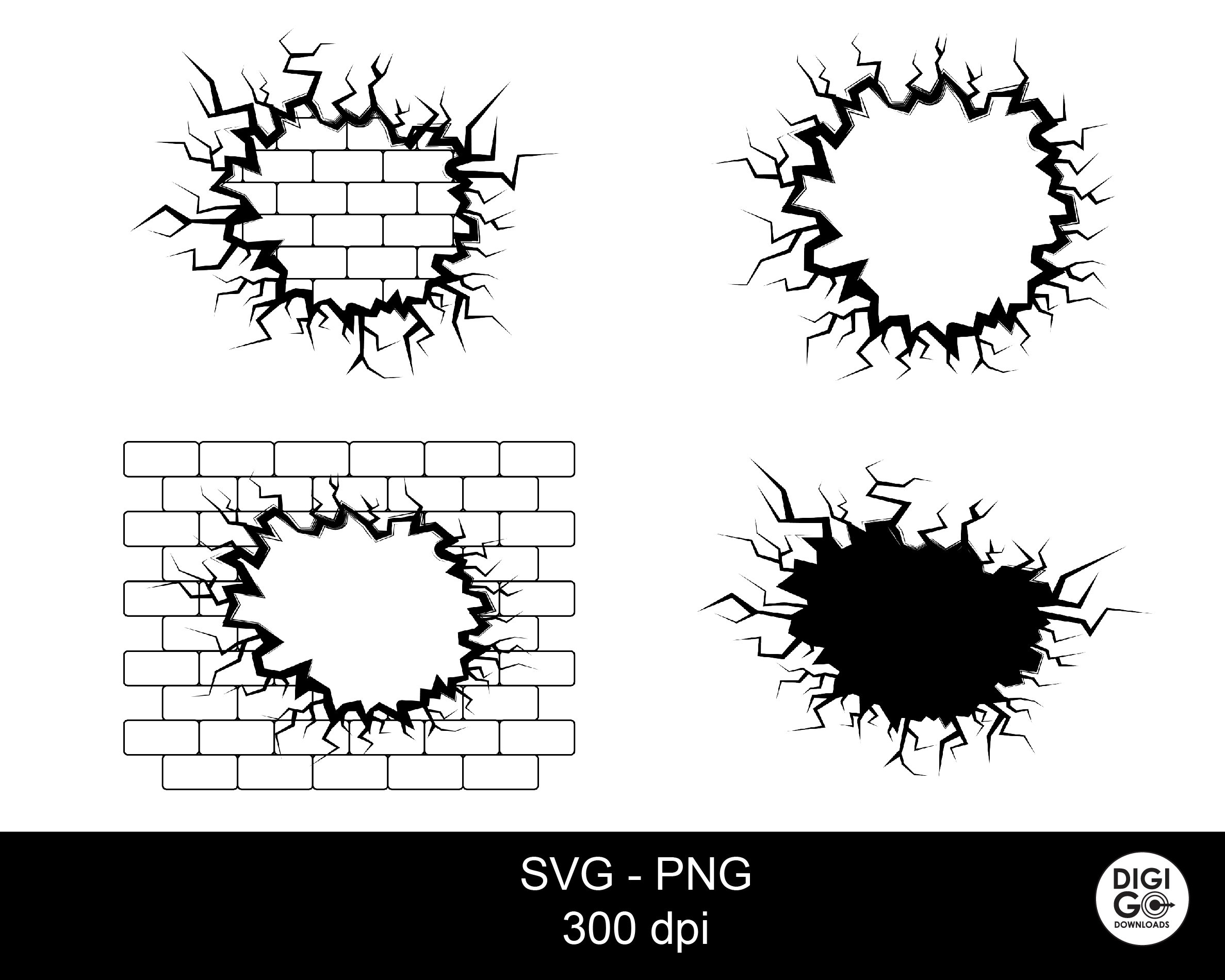 Cracked Wall Svg / Broken Brick Wall / Brick Wall Svg / Cracked Brick