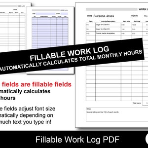 Work log printable / time log / time tracker / monthly work log / work time tracker / activity tracker / fillable work log