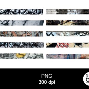 Digitale washi tape / graffiti digitale washi tape / zwart - wit digitale washi tape / graffiti washi tape clipart