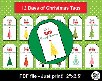12 days of Christmas tags / 12 days of Christmas printable / Printable 12 days of Christmas / 12 days download / printable 12 days