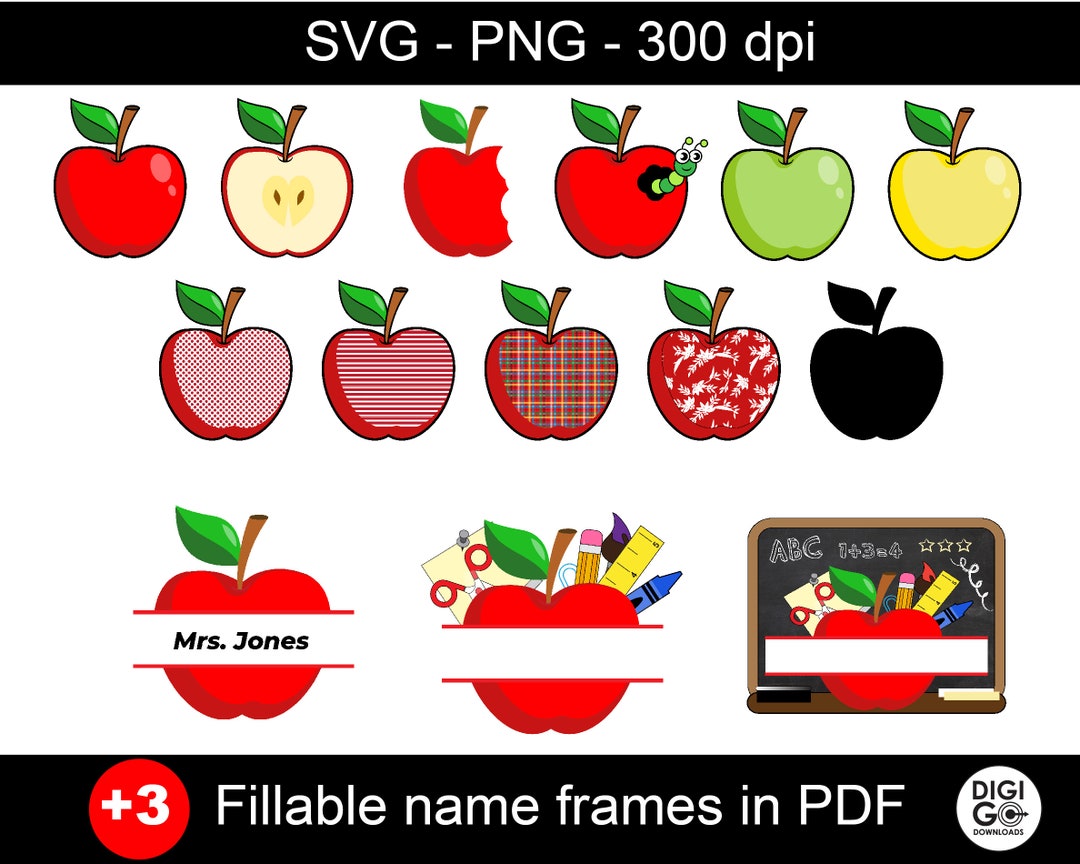 Apple Svg / Apple Clipart / School Svg / Fillable Apple / Teacher Svg