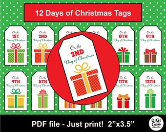 12 days of Christmas tags / 12 days of Christmas printable / Printable 12 days of Christmas / 12 days download / printable 12 days