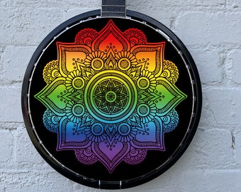 Banjo Instrument Player 11" Rainbow Mandala Spiritual Design Art Banjo Head Sticker For Folk/Irish/Bluegrass/Scottish Musician