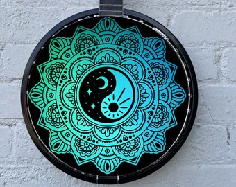 Banjo Instrument Player 11 "Blue YinYang Mandala Spiritual Design Art Banjo Head Sticker for Folk/Irish/Bluegrass/Scottish Musician