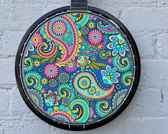 Banjo Instrument Player 11 "Turquoise Paisley Pattern Design Art Banjo Head Sticker para Folk / Irlandés / Bluegrass / Músico escocés