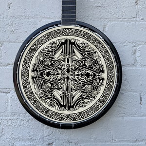 Banjo Instrument Player 11&quot; Celtic Knot Design Art Banjo Head Vellum Sticker For Folk/Irish/Bluegrass Musician Banjo Player Gift