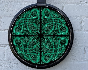 Banjo Instrument Player 11 "Malaquita Verde Print Wall Art Banjo Head Sticker para músico folk / irlandés / bluegrass