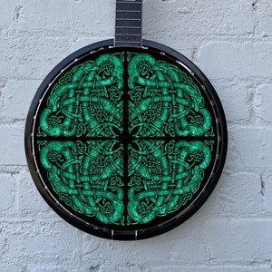 Banjo Instrument Spieler 21" Malachit Grün Druck Wand kunst Banjo Kopf Sticker für Folk/Irish/Bluegrass Musiker