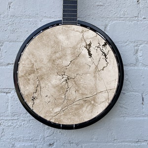 Banjo Instrument Player 11&quot; Calacatta Gold Marble Effect Print Wall Art Banjo Head Sticker For Folk/Irish/Bluegrass Musician