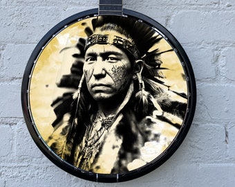 Banjo Instrument Player 11 "Indigenous Print Wall Art Banjo Head Sticker para músico folk / irlandés / bluegrass