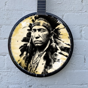Banjo Instrument Player 11&quot; Indigenous Print Wall Art Banjo Head Sticker For Folk/Irish/Bluegrass Musician