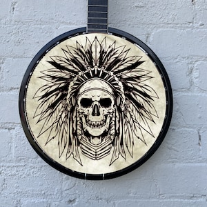 Banjo Instrument Player 11&quot; Skull Print Wall Art Banjo Head Sticker For Folk/Irish/Bluegrass Musician