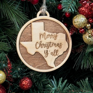 Texas Shaped &quot;Merry Christmas Y&#39;all&quot; Christmas Ornament - 2024 Christmas Gift