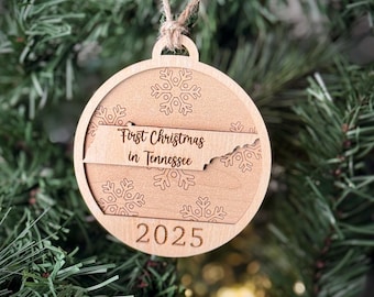 2025 Tennessee Christmas Ornament - Christmas Tree Ornament in shape of Tennessee. Housewarming Gift for Moving To Tennessee