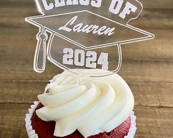 Class of 2024 Decorations. Graduation Cupcake toppers. Custom Cupcake toppers for Graduations.