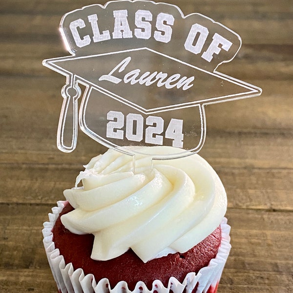 Class of 2024 Decorations. Graduation Cupcake toppers. Custom Cupcake toppers for Graduations.