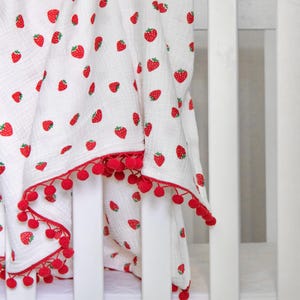 3 Layer Strawberry Gauze Blanket | Berry First Birthday Gift | Baby Shower Gift For Girls | Strawberry Baby Blanket | Girl Toddler Blanket
