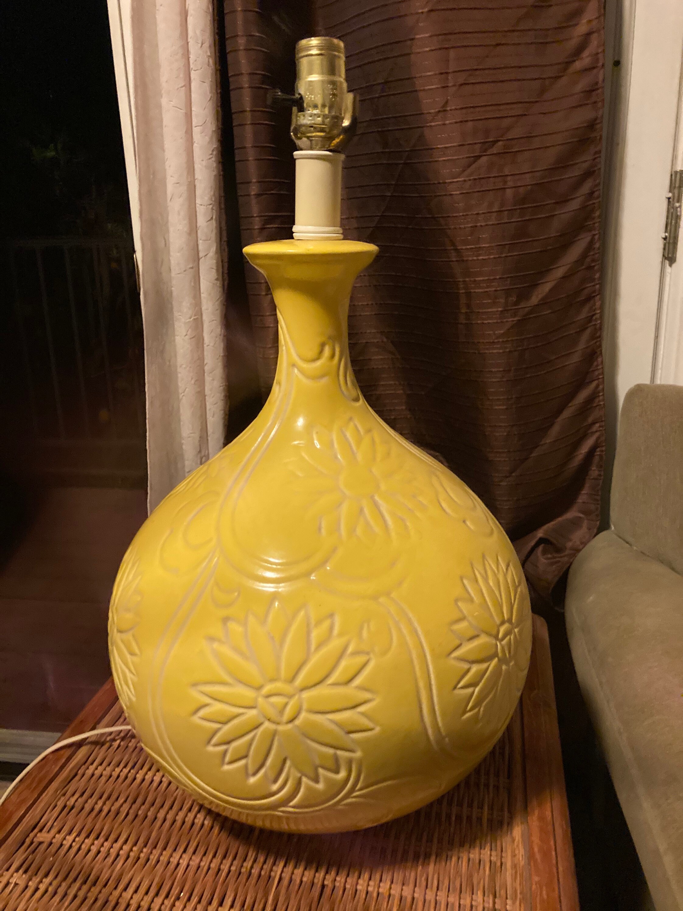 Antique Detailed Floral Lamp Pottery Design Made by Listed Artist