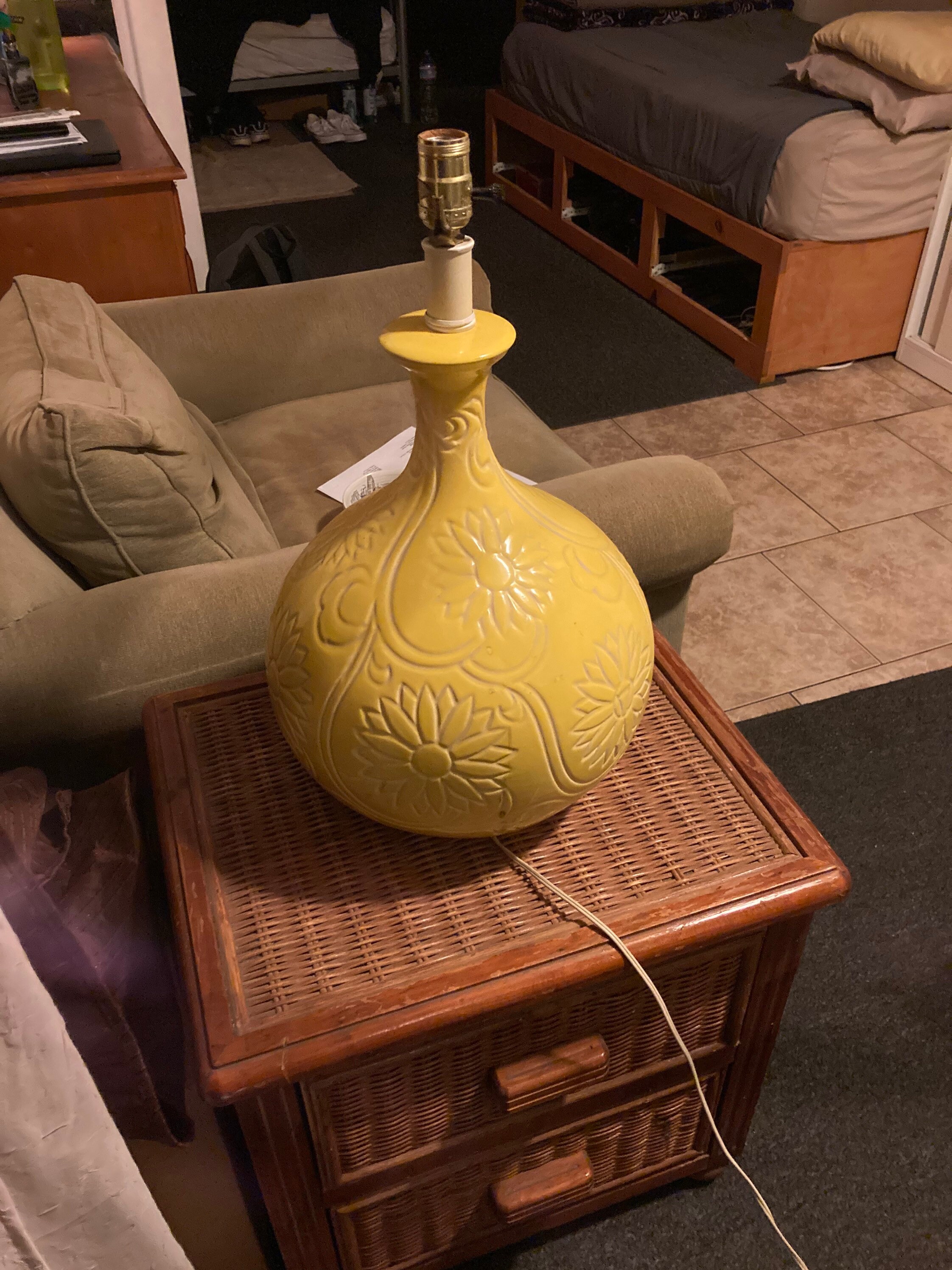 Antique Detailed Floral Lamp Pottery Design Made by Listed Artist