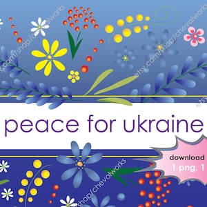 Peace for Ukraine: Folk Art Flowers with Blue Background, Digital or Print Letter Size Poster