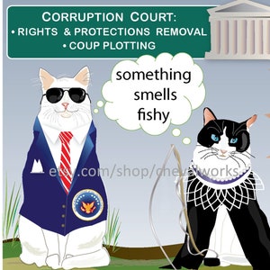 Ruth Bader Ginsburg & Joe Biden Cat say: "something smells fishy" with supreme court background and insulted fish