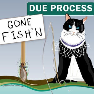 Ruth Bader Ginsburg Cat and Due Process Gone Fish'n sign, printable or digital protest sign (2 file downloads w/ no ads)