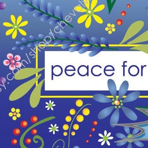 Peace for Ukraine: Folk Art Flowers with Blue Background, Digital or Print Postcard