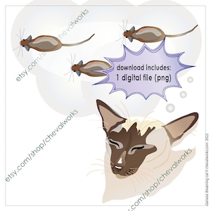Siamese Cat, Dreaming of Mice, digital or printable clip art (1 file w/ no ads)