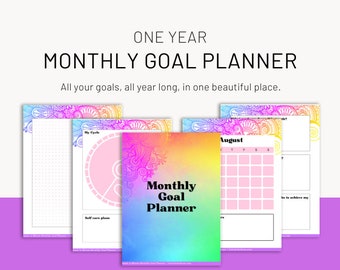 Monthly Goals Planning Workbook - One Year Planner - Rainbow Pattern