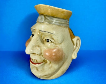 Antieke Sarreguemines "Grotesques" porseleinen Jolly Farmer Face Jug