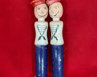 Pair of 6 inch French Skittles Figures Painted like Sailors