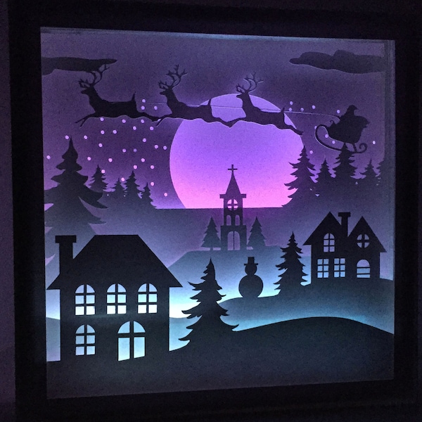 Santa's Cabin Christmas Shadow Box SVG, Paper Cut Light Box, 3D Papercut LightBox SVG File DIY, Cricut, Silhouette