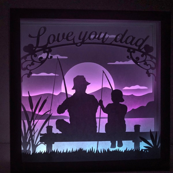 Dad and Kids Shadow Box Template Light Box for Father's Day, SVG Night Light Cut File Download