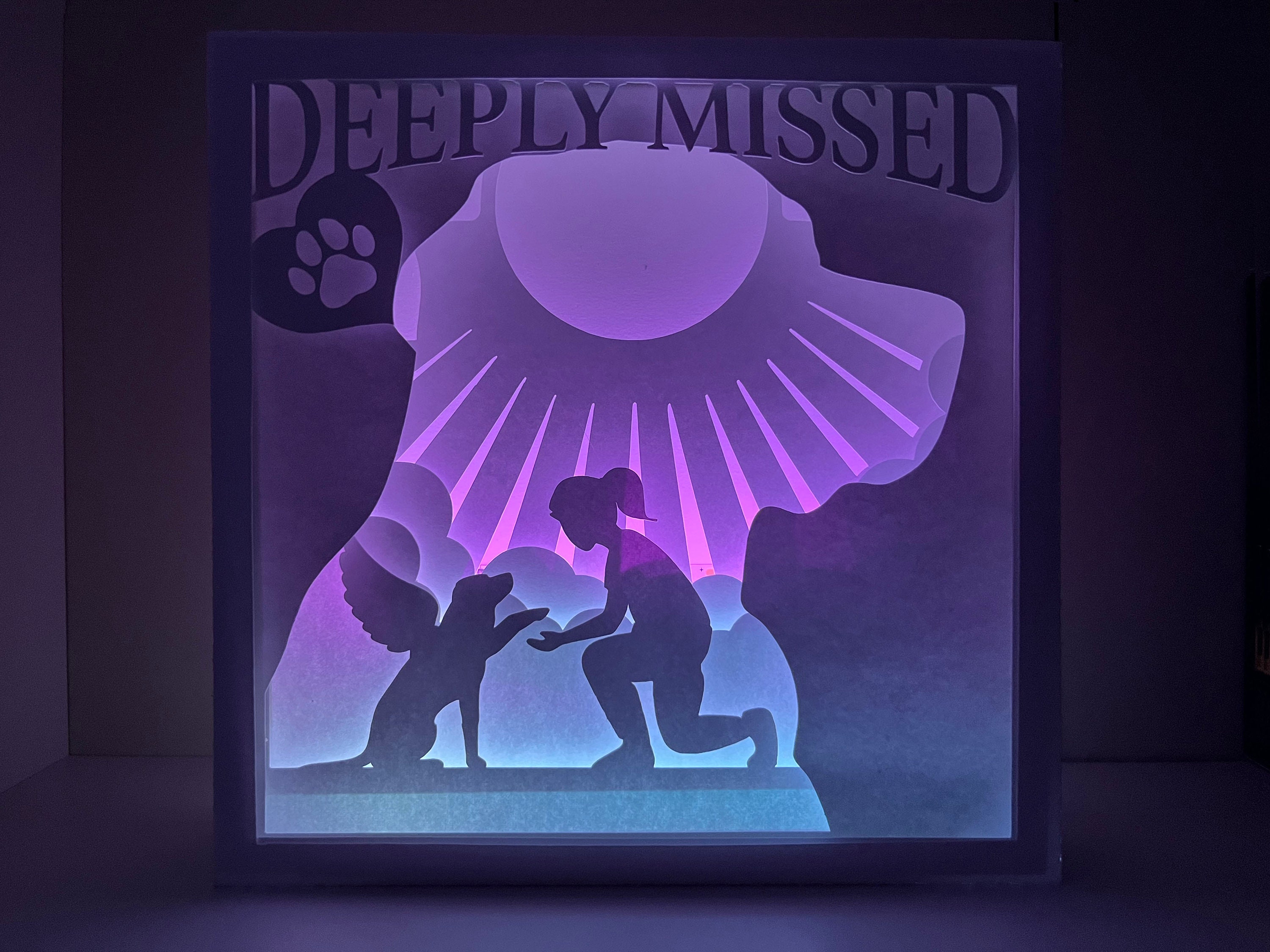 Dog Memorial Shadow Box Svg Files, Paper Cut Light Box Template