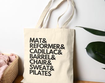 Elenco di attrezzature per Pilates, borsa per Pilates, regalo per gli amanti del caffè, borsa per vino, borsa in tela di cotone, regalo per gli appassionati di Pilates, borsa della spesa riutilizzabile