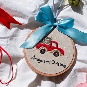 Personalized Christmas Ornaments - Hand Embroidered Ornaments - Baby&#39;s First Christmas Ornament Keepsake - Embroidered Hoop Art