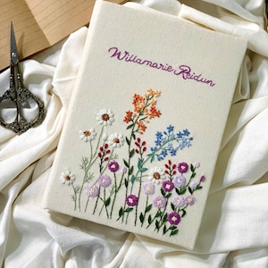 Personalized HAND Embroidered Notebook, Handmade Fabric Notebook, Custom Diary, Daisy Notebook, Fabric Hard Cover Journal, Custom Notebook