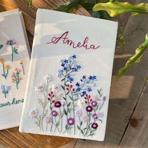 Personalized HAND Embroidered Notebook, Handmade Fabric Notebook, Custom Diary, Daisy Notebook, Fabric Hard Cover Journal, Custom Notebook