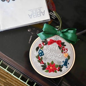 Personalized Christmas Ornaments - Hand Embroidered Ornaments - Baby&#39;s First Christmas Ornament Keepsake - Embroidered Hoop Art